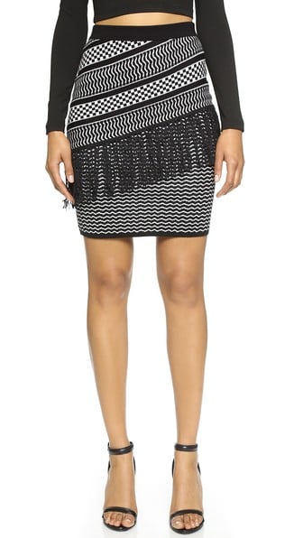 BCBGMAXAZRIA Brionna Fringe Skirt in Black Combo