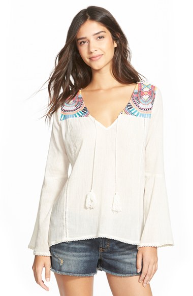 Billabong 'Solar Sun' Peasant Top in White Cap