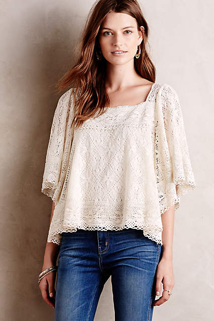 Burano Lace Peasant Top by Vanessa Virginia in Ivory