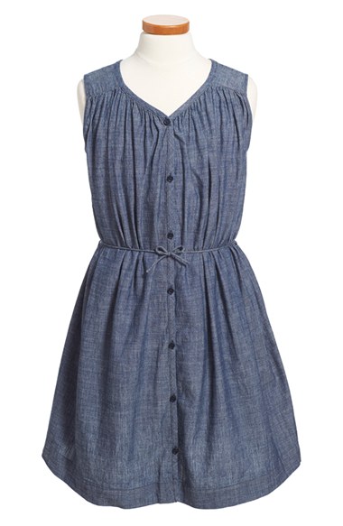Burberry 'Felica' Sleeveless Chambray Dress (Little Girls & Big Girls) in Light Indigo