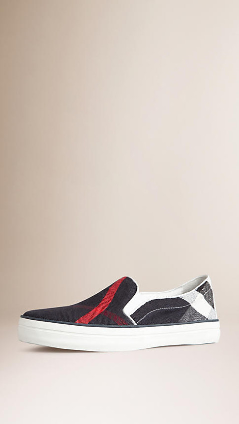 Burberry NAVY CHECK SLIP-ON TRAINERS