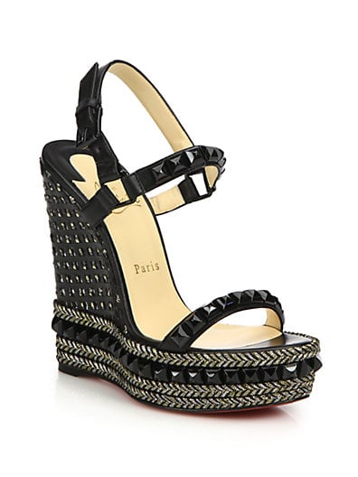 Christian Louboutin Cataclou Studded & Braid-Trimmed Wedge Sandals in Black