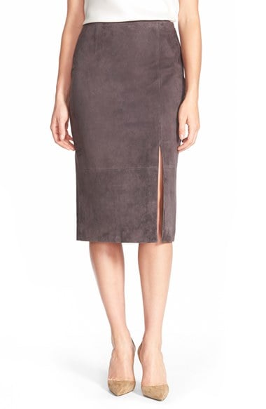 Classiques Entier® Front Slit Suede Midi Skirt in Grey Shale