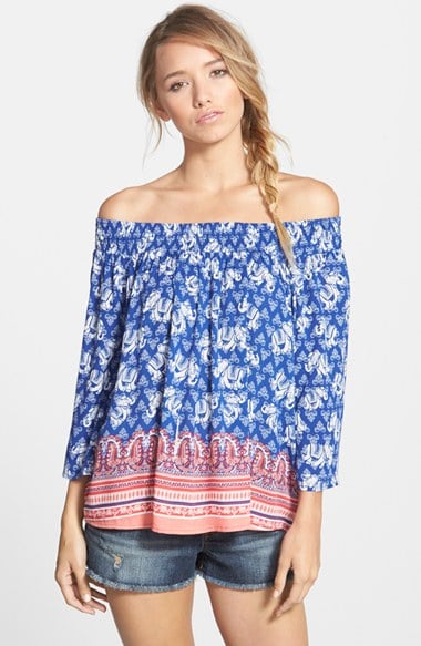 DEREK HEART Print Peasant Top (Juniors) in Elephant Blue