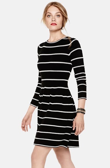 Eliza J Knit Stripe Fit & Flare Dress (Regular & Petite) in Black/Ivory