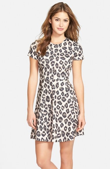 Eliza J Leopard Print Ponte Fit & Flare Dress (Regular & Petite) in Animal
