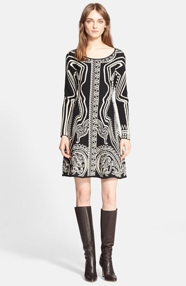 Etro Paisley Intarsia Knit Long Sleeve Dress in Black and White