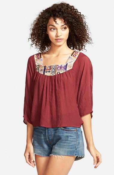 FLYING TOMATO Bell Sleeve Peasant Top (Juniors) in Wine