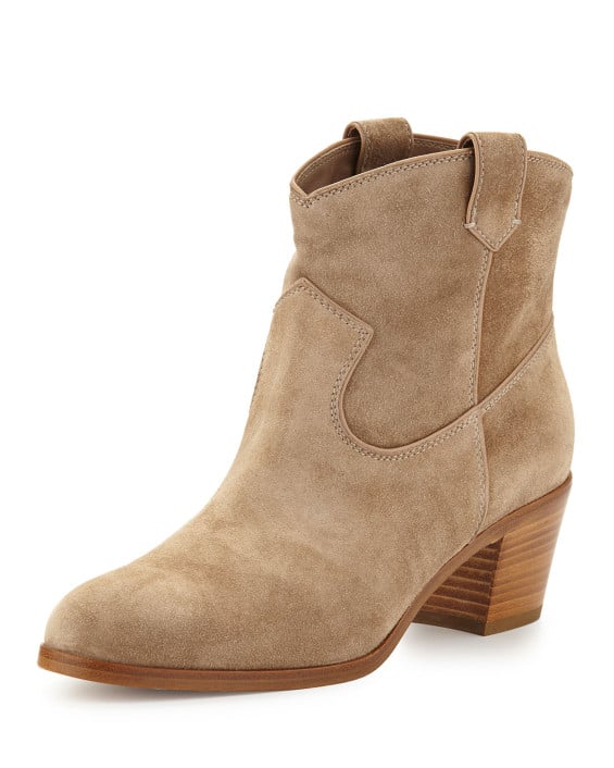 Gianvito Rossi Suede Western Ankle Bootie in Nude
