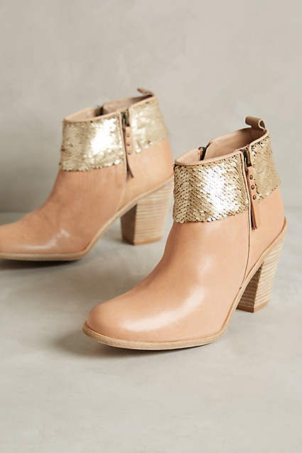 Hoss Intropia Diana Booties by Hoss Intropia in Neutral Motif and Gold Sequin Detail
