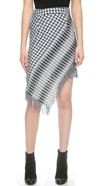 House of Holland Afghan Check Tassle Skirt in Black and White