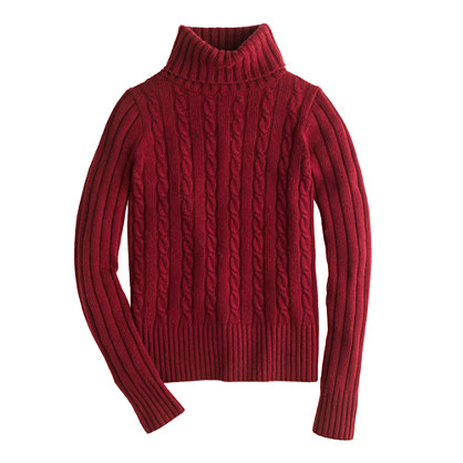 J.Crew CAMBRIDGE CABLE CHUNKY TURTLENECK SWEATER item b5281 in Burgundy