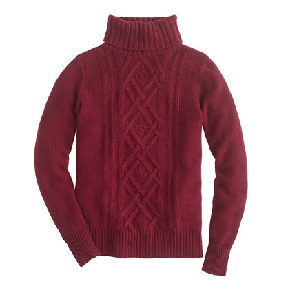 J.Crew CAMBRIDGE CABLE TURTLENECK SWEATER item b2795 in Burgundy
