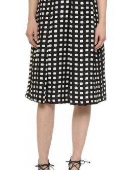 J.O.A. Checkered Midi Skirt in Black/White