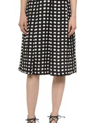 J.O.A. Checkered Midi Skirt in Black/White