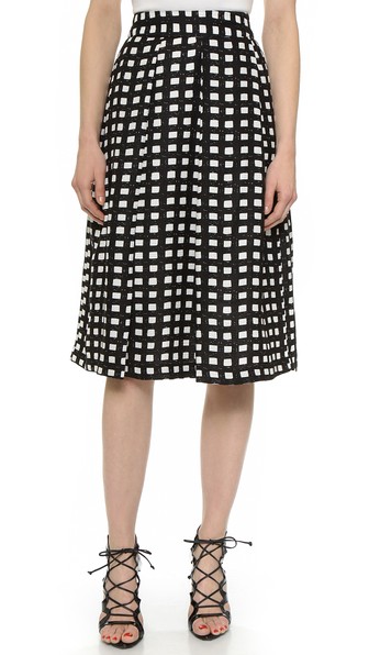 J.O.A. Checkered Midi Skirt in Black/White