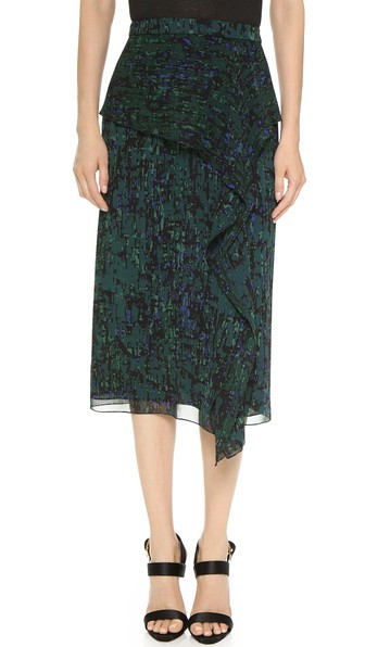 Jason Wu Georgette Draped Front Skirt in Emerald