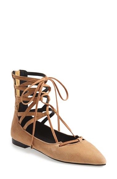 Jeffrey Campbell 'Atrium' Lace-Up Flat (Women) in Camel Suede