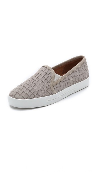 Joie Huxley Croc Embossed Slip On Suede Sneakers in Sandstone