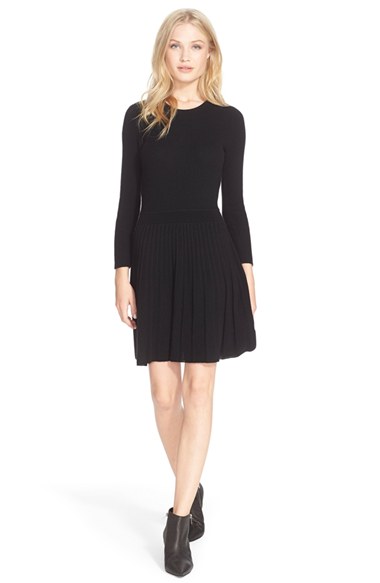 Joie 'Peronne' Knit Wool & Cashmere Fit & Flare Dress in Caviar 