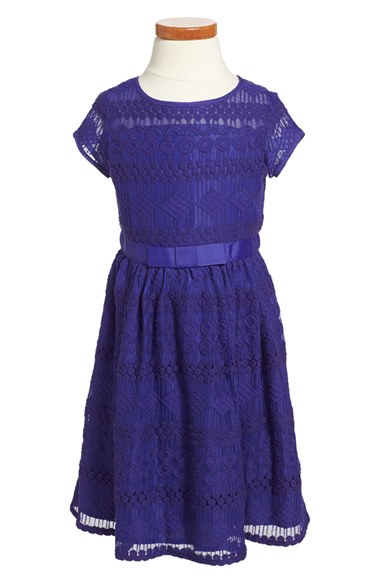 LITTLE ANGELS Illusion Yoke Lace Dress (Toddler Girls & Little Girls) in Eggplant