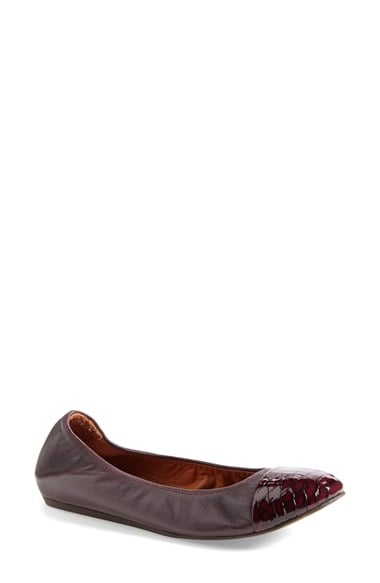 Lanvin Cap Toe Ballerina Flat (Women) in Burgundy Leather