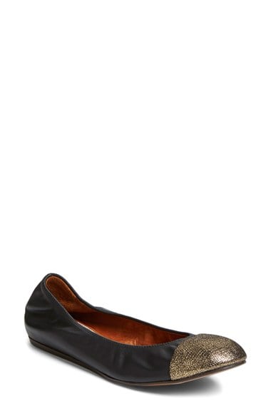 Lanvin Cap Toe Ballet Flat (Women) in Gold Leather and Black