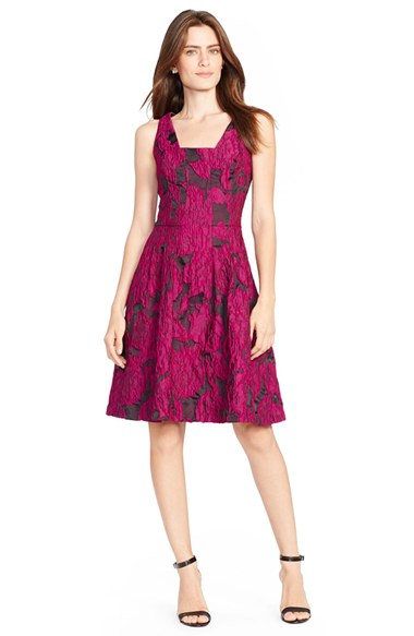 Lauren Ralph Lauren 'Brooklyn' Floral Jacquard Fit & Flare Dress in Byzantine/Black