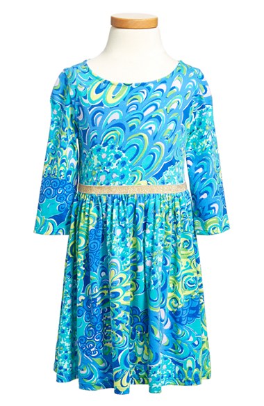 Lilly Pulitzer® 'Angelina' Graphic Print Fit & Flare Dress (Toddler Girls, Little Girls & Big Girls) in Sea Blue Lillys Lagoon