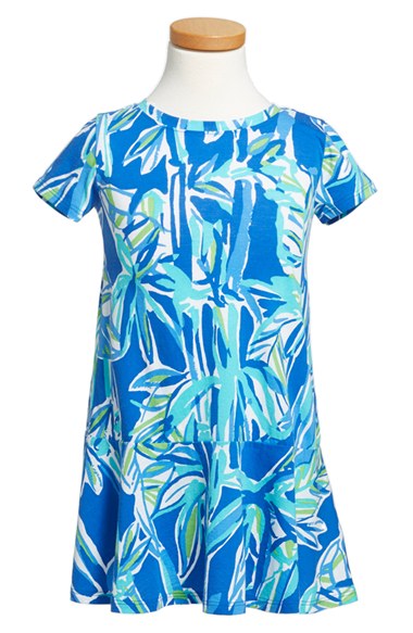 Lilly Pulitzer® 'Elle' Print Flared Cotton Dress (Toddler Girls, Little Girls & Big Girls) in Blue Crush Bamboom