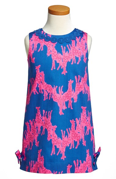 Lilly Pulitzer® 'Little Lilly' Cotton Shift Dress (Toddler Girls, Little Girls & Big Girls) in Iris Blue Neck In Neck