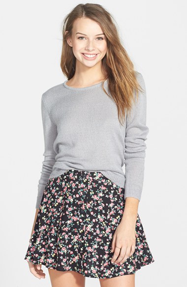 Lush Button Front Skater Skirt (Juniors) in Coral Floral Print