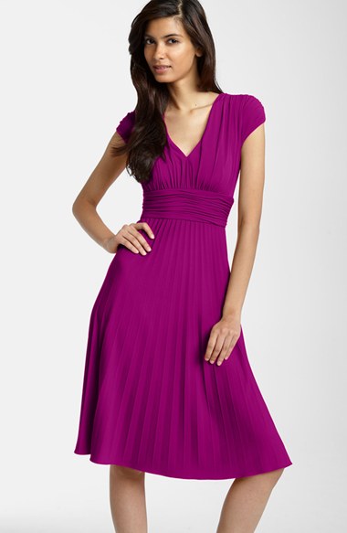 Maggy London 'Sunburst' Pleated Jersey Fit & Flare Dress in Sweet Grape