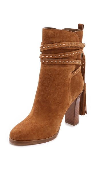 Michael Kors Collection Palmer Wrap Booties with Fringe in Saddle