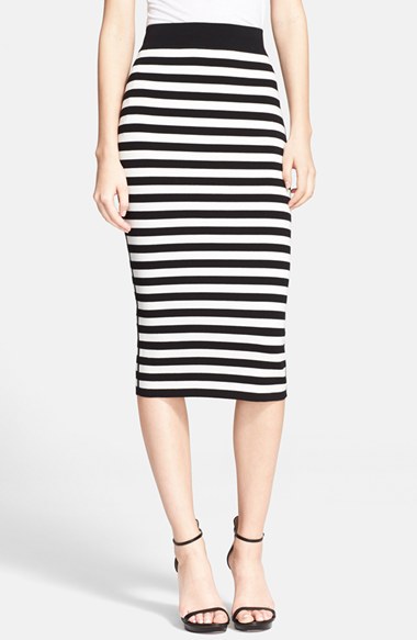 Michael Kors Stripe Knit Pencil Skirt in Black and White