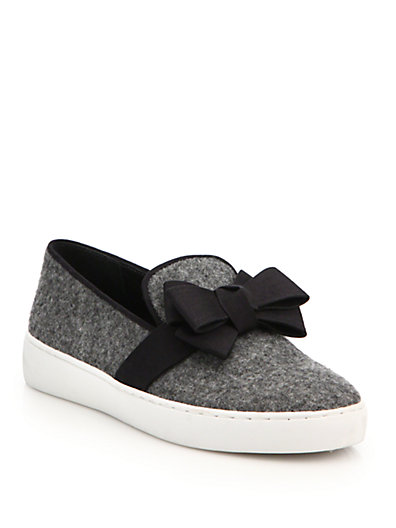 Michael Kors Val Flannel Bow-Detail Slip-On Sneakers in Grey