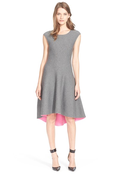 Milly Reversible Fit & Flare Dress in Heather Grey/Fluo Pink