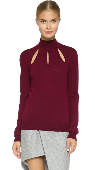 Mugler Cutout Yoke Sweater in Burgundy
