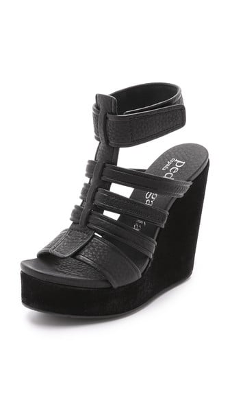 Pedro Garcia Taylin Leather and Suede Wedge Sandals in Black