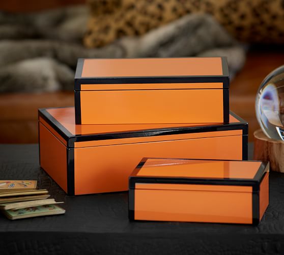 Pottery Barn KEN FULK COLLECTION ORANGE LACQUER BOXES