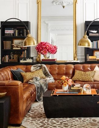 Pottery Barn KEN FULK QUILTED LEATHER SECTIONAL in Caramel Leather