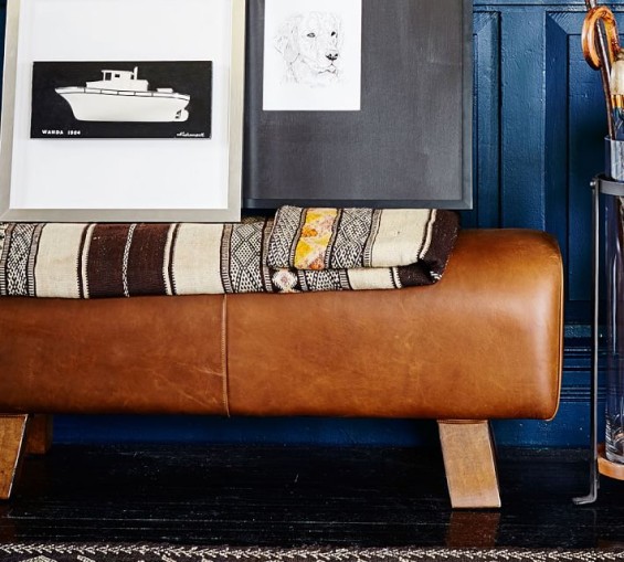 Pottery Barn KEN FULK Collection LEATHER POMMEL BENCH