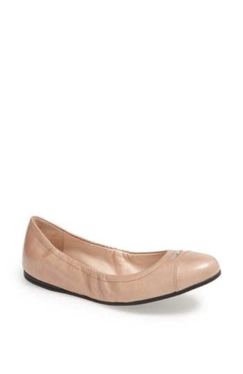 Prada 'Logo' Ballet Flat in Beige