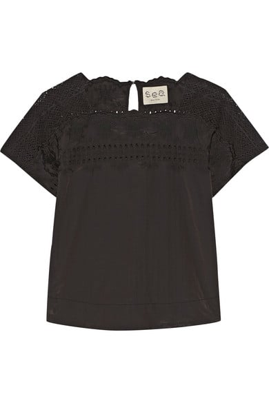 SEA Broderie anglaise cotton-blend top in Black