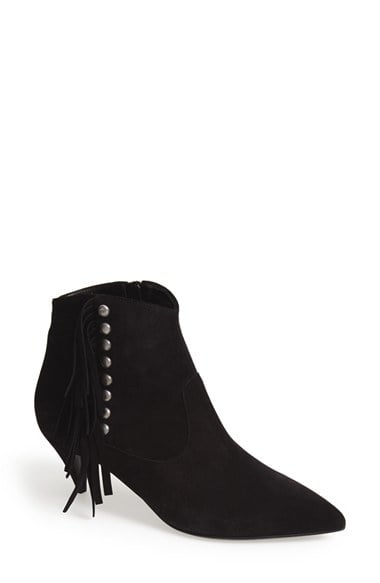 Saint Laurent 'Cat' Fringe Pointy Toe Bootie (Women) in Black