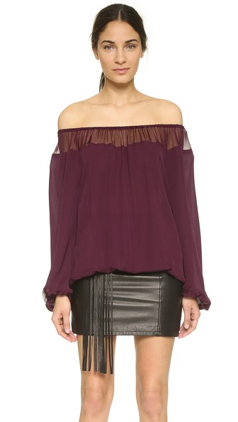 Tamara Mellon Off Shoulder Blouse in Burgundy