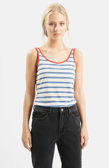 Topshop 'Kylie' Stripe Crop Tank in Blue Multi