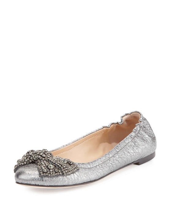 Tory Burch Bonneville Metallic Leather Ballet Flat in Pewter