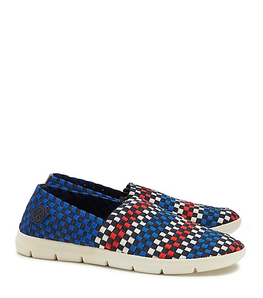 Tory Burch CHECKERED WEAVE SLIP-ON SNEAKER in IVORY-NAVY-COBALT-RED/NAVY-COBALT/TORY