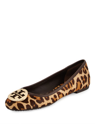 Tory Burch Reva Leopard-Print Logo Flat